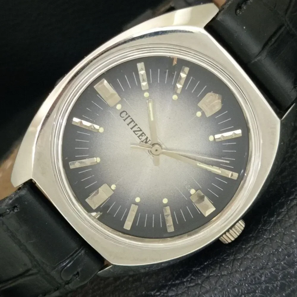Vintage 1976 Citizen Manual Wound Mens Silver Watch & Gray accents